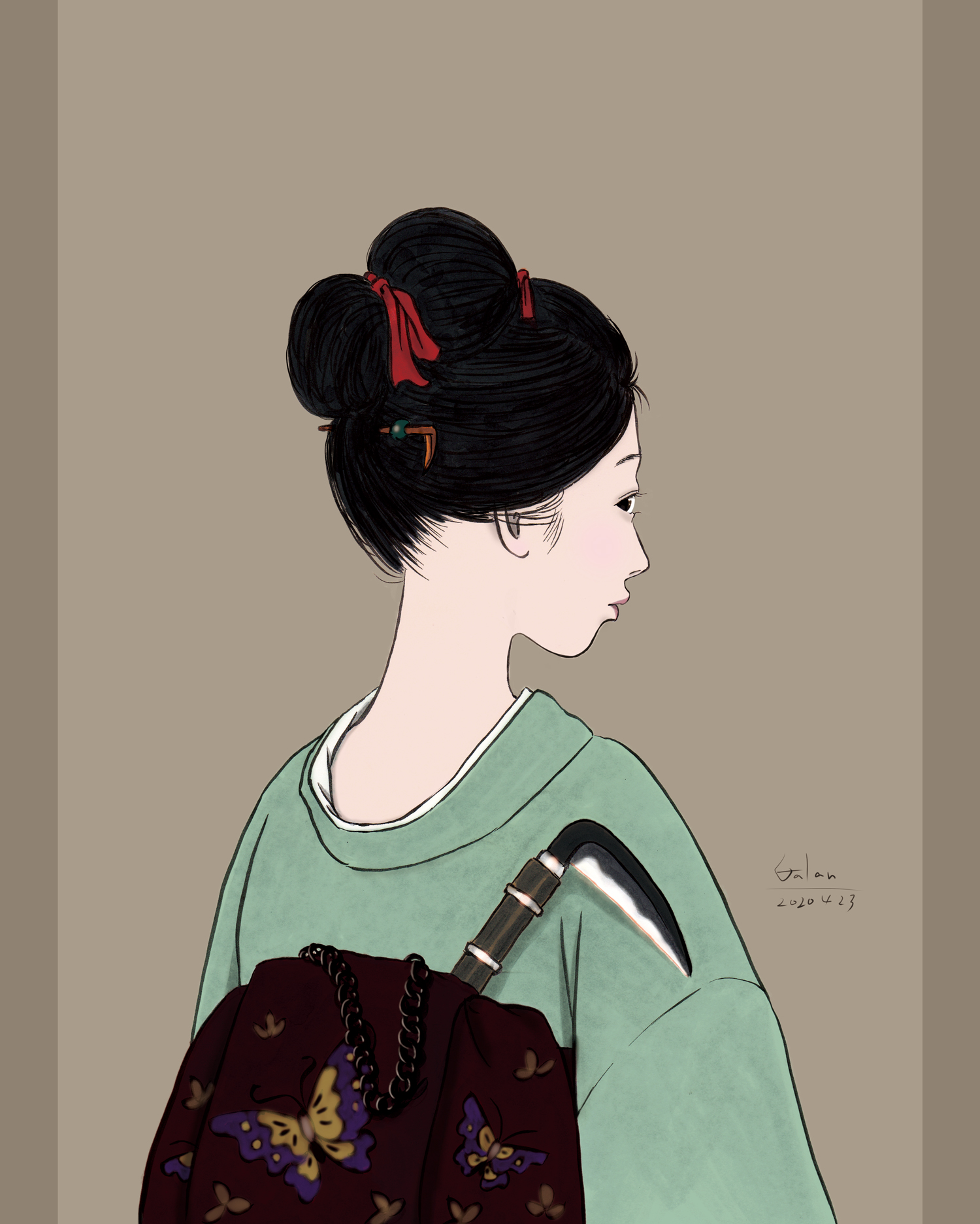 鎖鎌を持つ女（color） KUSARIGAMA